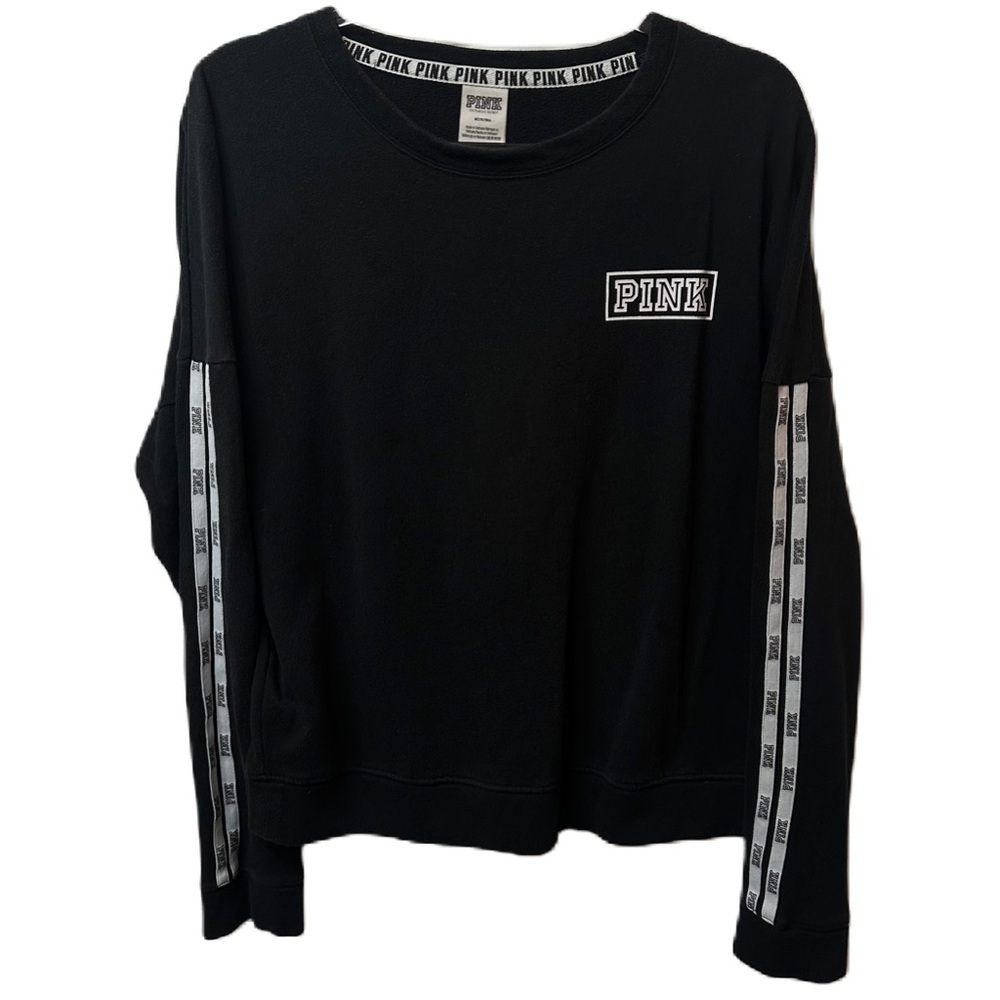 PINK Victoria Secret Black Logo Crewneck Sweatshirt Long Sleeve Size Medium - Picture 2 of 13